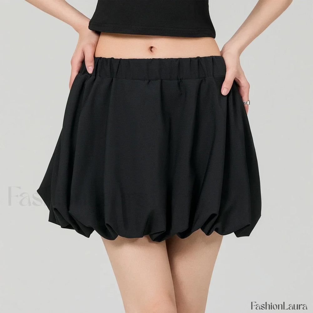 Bubble Plaid Elastic Mini Skirt Black / S