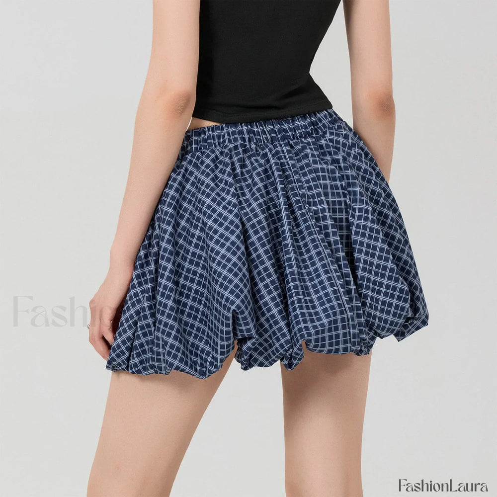 Bubble Plaid Elastic Mini Skirt Blue / S