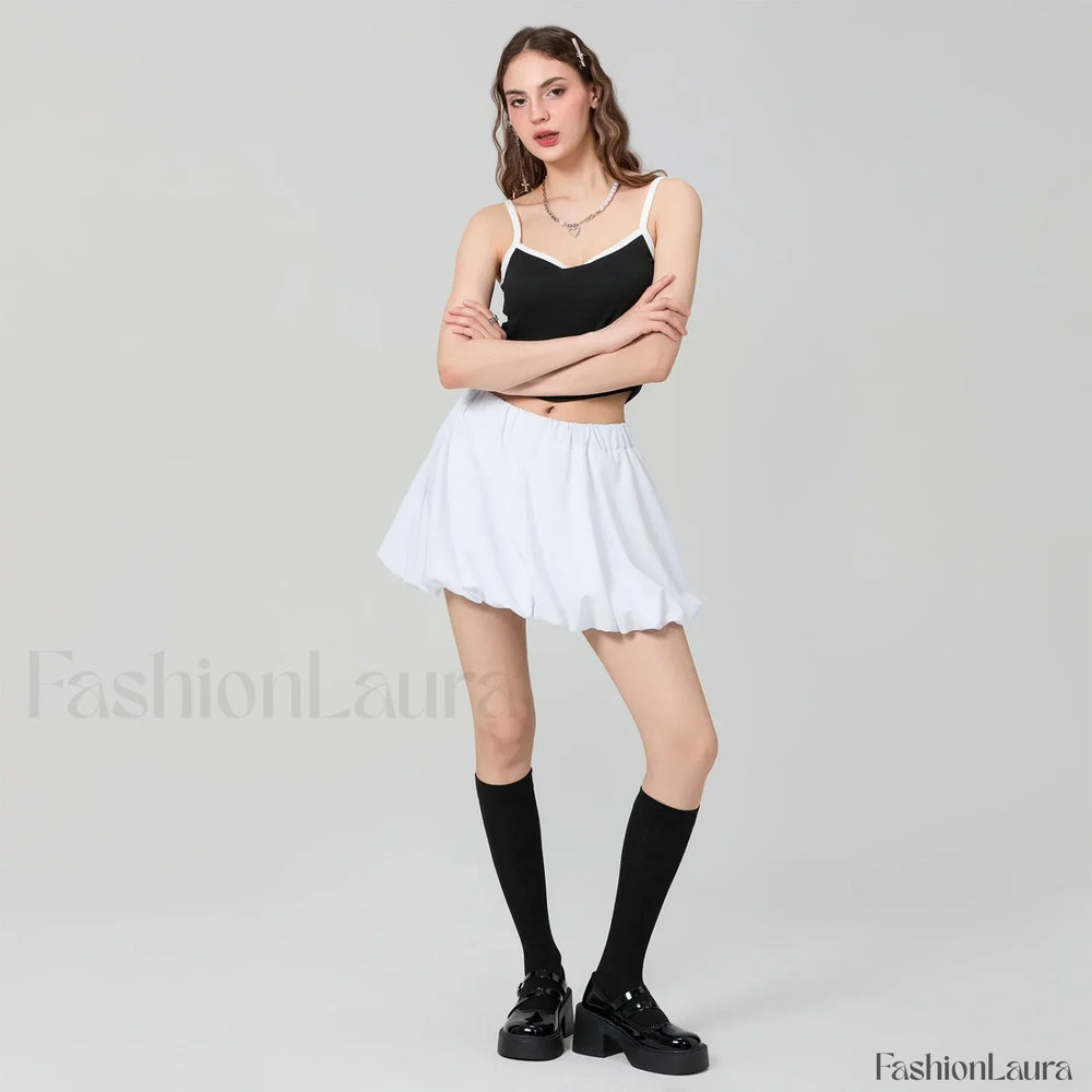 Bubble Plaid Elastic Mini Skirt WHITE / S