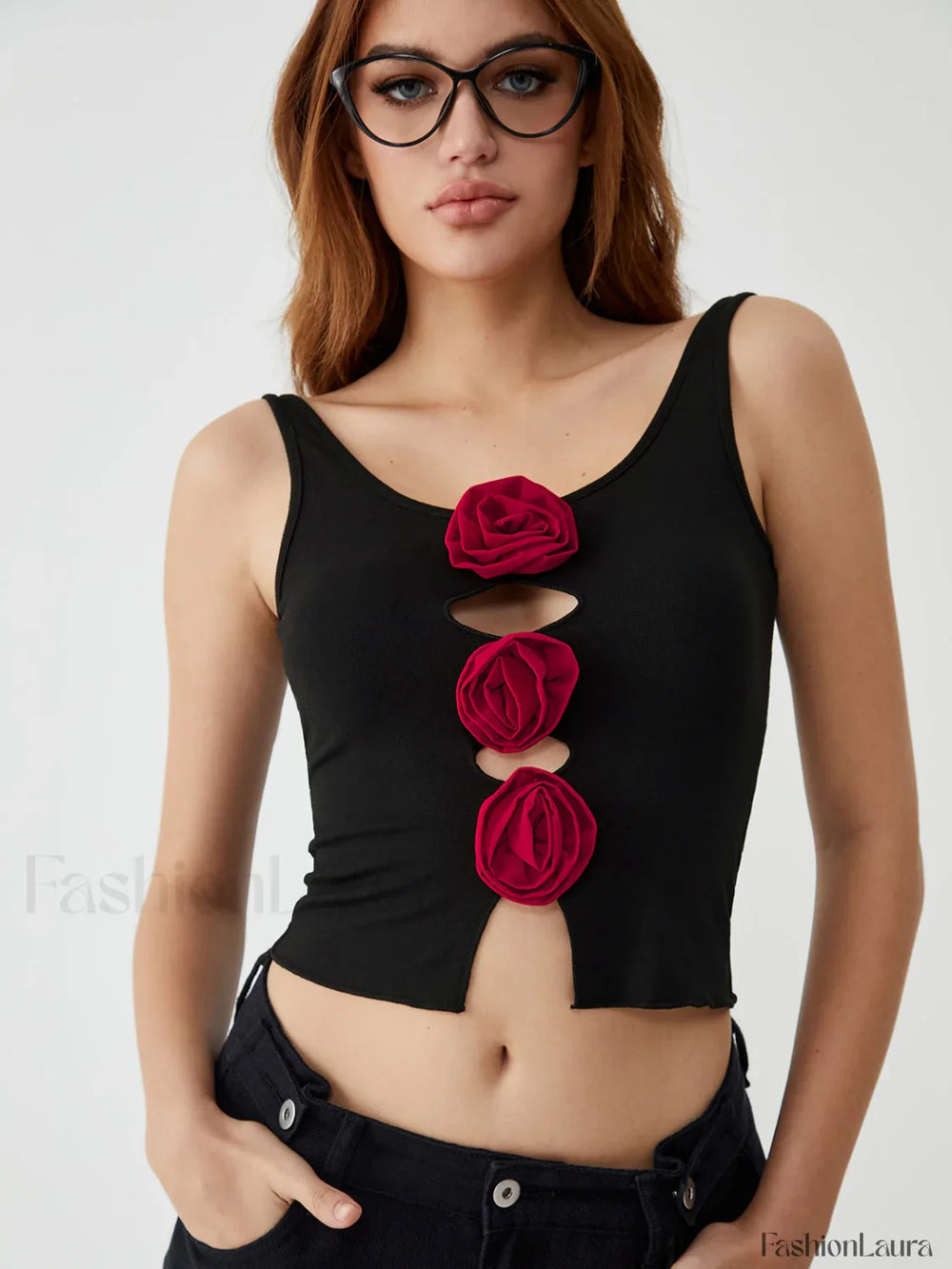Bulgarian Rose Graceful Cut Out Cami Black / XS Tank Tops & Camis