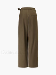Business Casual Belted Trendy Straight Leg Dress Pants Pants