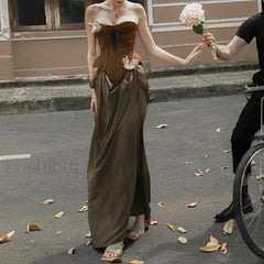 Butterfly Corset Strapless Maxi Dress