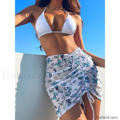 Butterfly Drawstring Three Piece Set White / S
