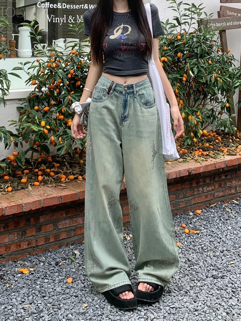 Butterfly Hot Diamond Wide leg Vintage Jeans