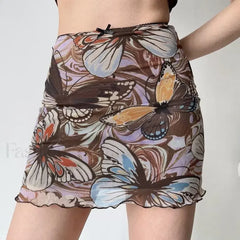 Butterfly Print Korean Bodycon Skirt Brown / S