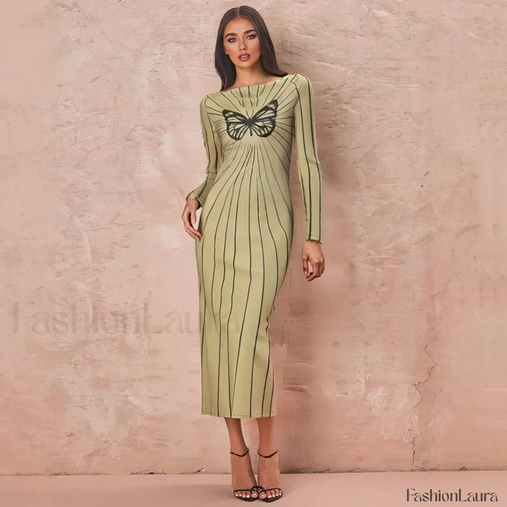 Butterfly Wrap Maxi Midi Dress Green / S