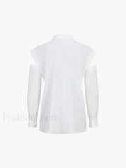Button Down Cutout Trendy Long Sleeve Shirt Shirts