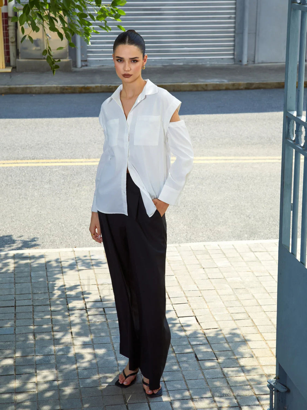 Button Down Cutout Trendy Long Sleeve Shirt Shirts