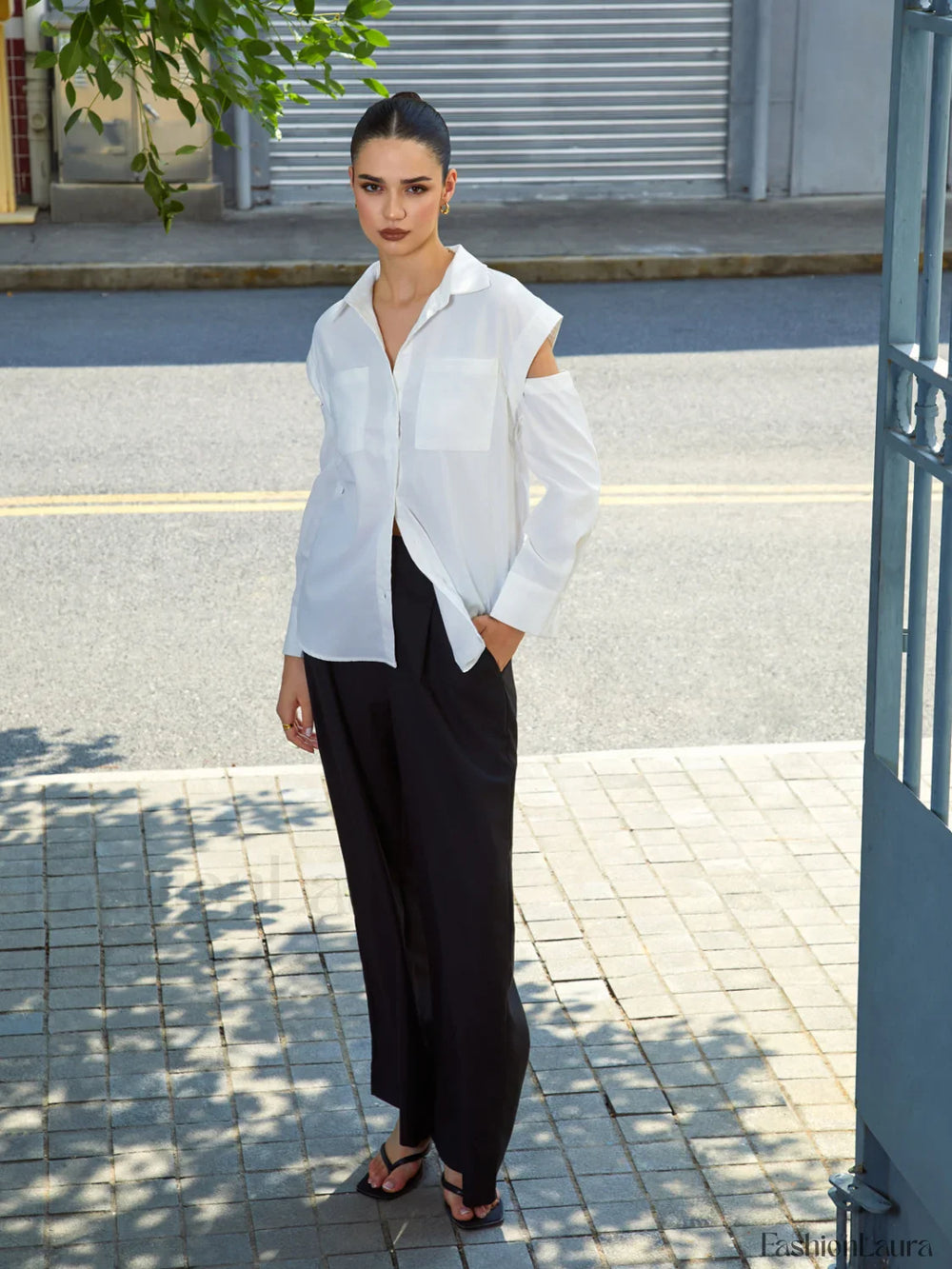 Button Down Cutout Trendy Long Sleeve Shirt Shirts