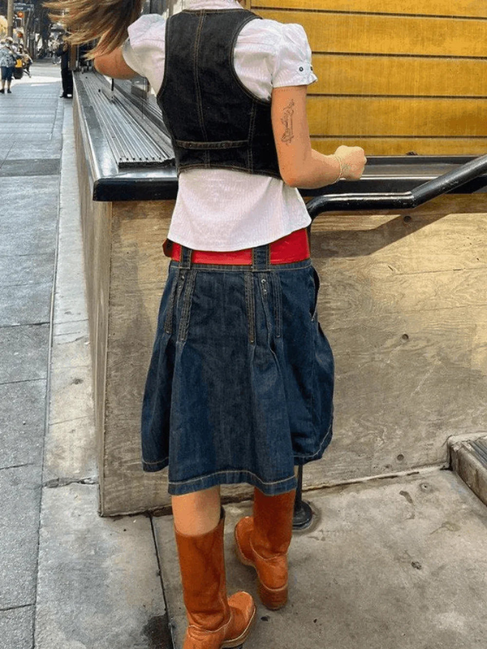 Buttoned Denim Y2K Corset Top Tops&Tees