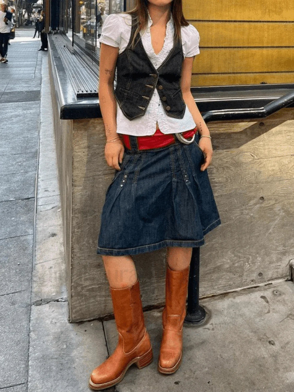 Buttoned Denim Y2K Corset Top Tops&Tees