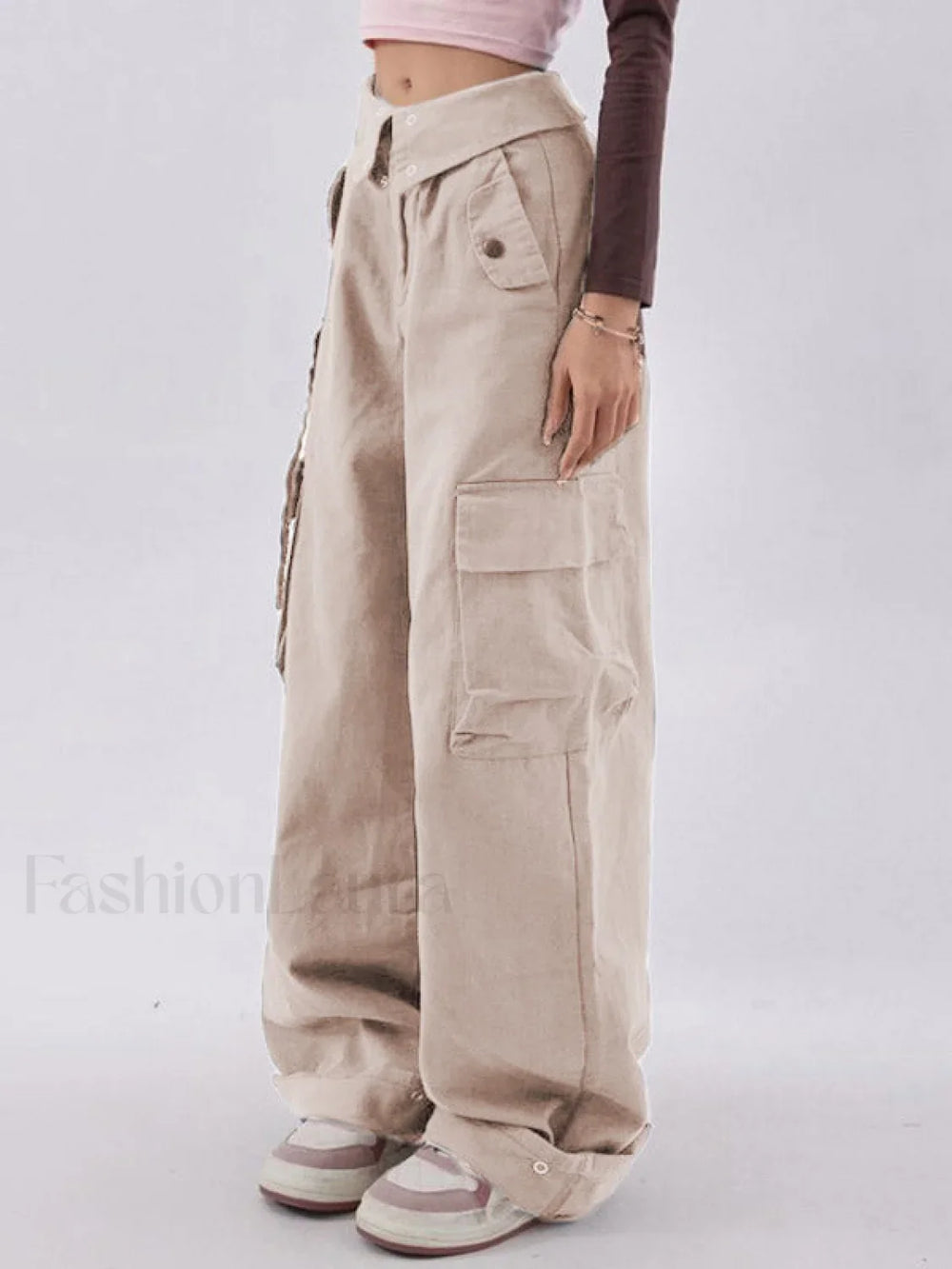 Buttoned High Waisted Cargo Pants Cargo Pants