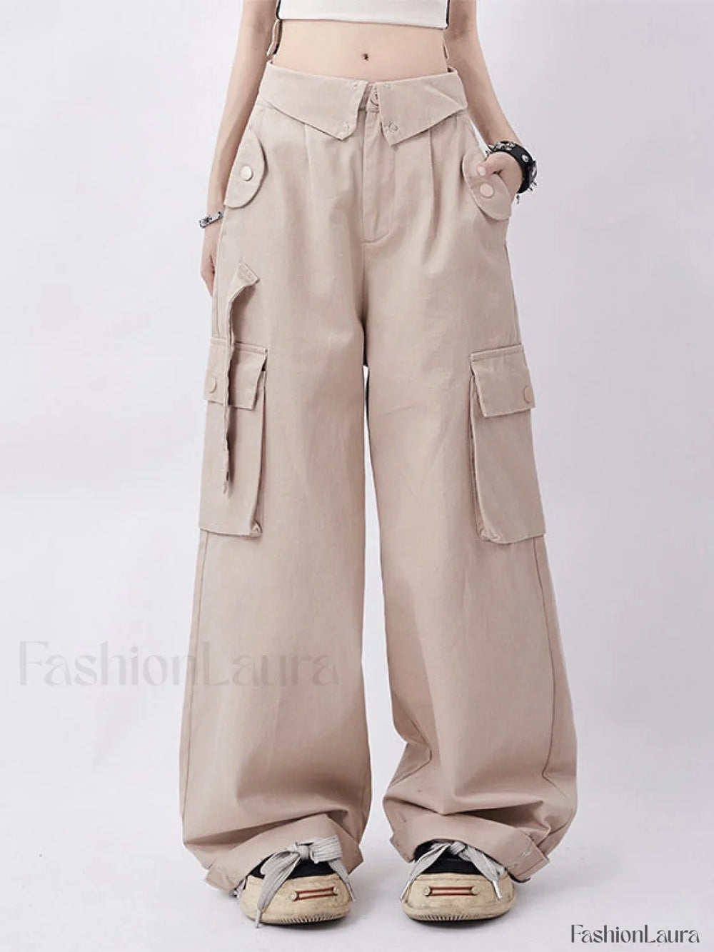 Buttoned High Waisted Cargo Pants Apricot / S Cargo Pants
