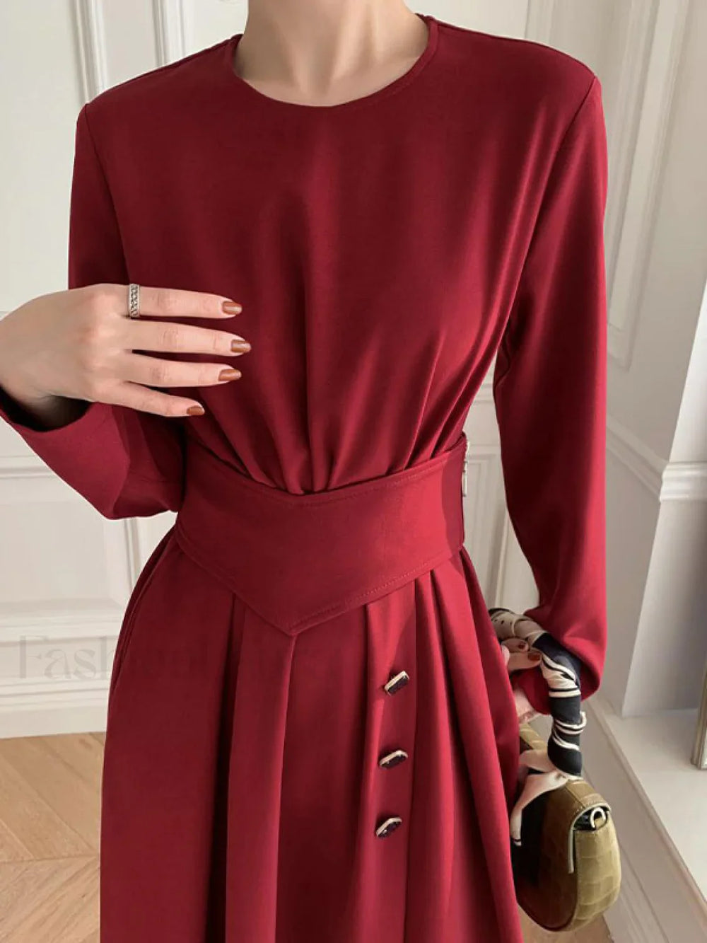 Buttoned Long Sleeve Corset Midi Dress Midi Dresses