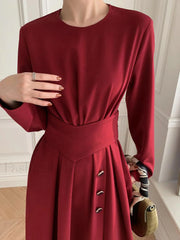 Buttoned Long Sleeve Corset Midi Dress Midi Dresses