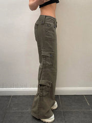 Buttoned Straight Leg Cargo Jeans Cargo Jeans