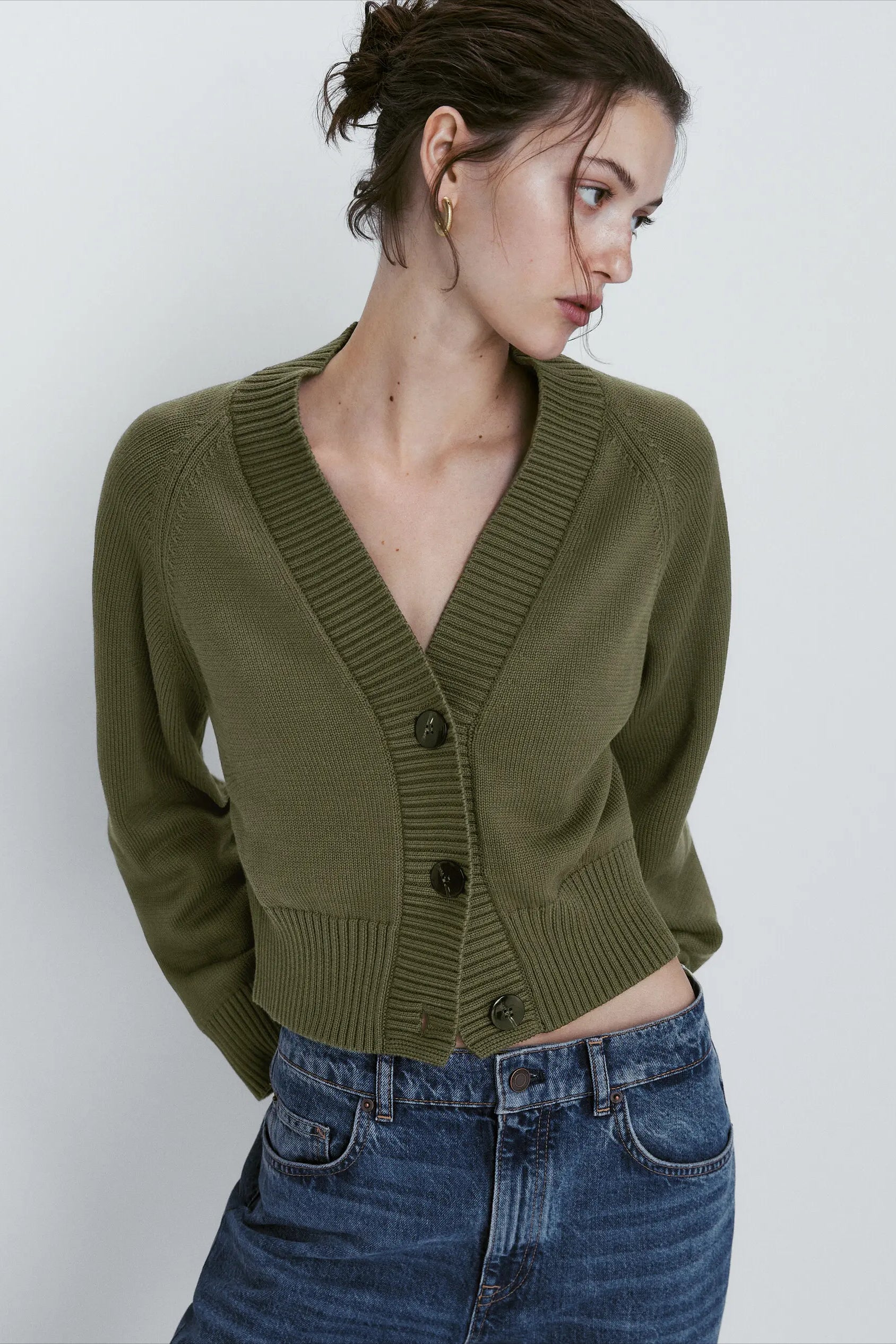 Women’s Wool Blend Slim fit V neck Cardigan Green / XS