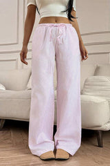 Pink Casual Wide Leg Knit Pants