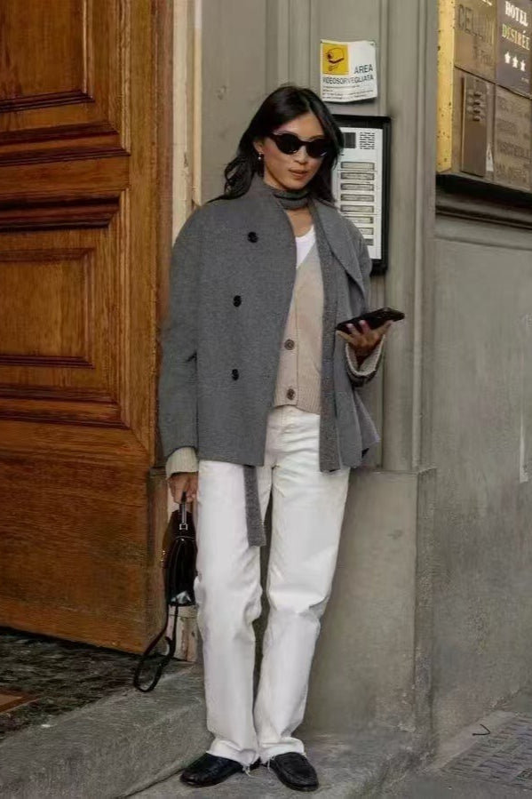 Winter Wool Stand Collar Long Jacket S / Grey