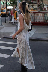 Polka Dot Cami V-Neck Backless Split Maxi Dress