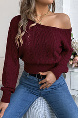 Off Shoulder Knit Pullover Sweater Brown / S