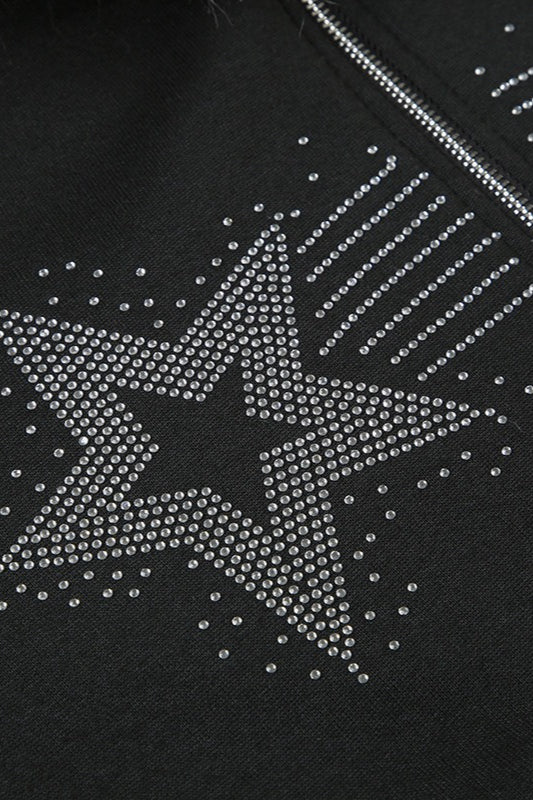 Vintage Star Print Fur Collar Hoodie