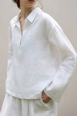 Linen Polo Collar Relaxed Blouse