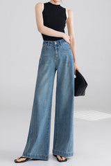 High Waist Wide Leg Flared Jeans Blue / S
