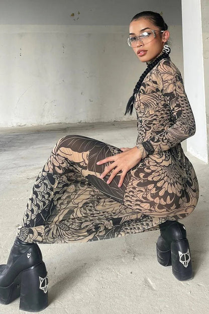 Weird Puss Mesh Print Maxi Dress