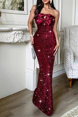 Strapless Bow Maxi Party Dress