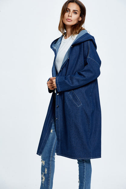 Long Hooded Denim Coat coats
