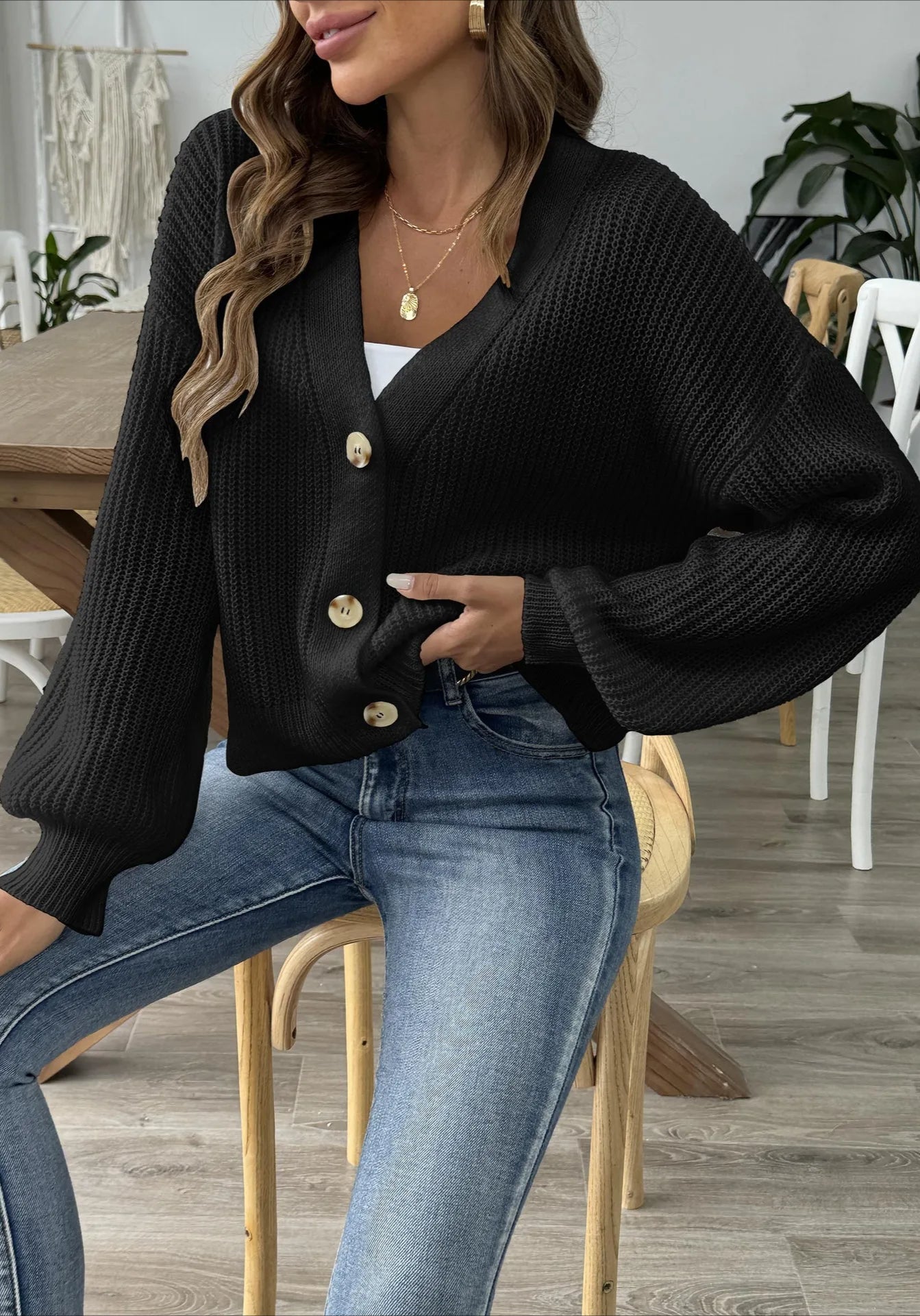 Short Knit Long Sleeve Cardigans