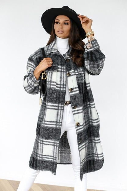 Plaid Button Down Shirt Coat Black / S coats