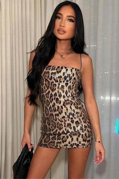 Leopard Sequin Bodycon Mini Dress