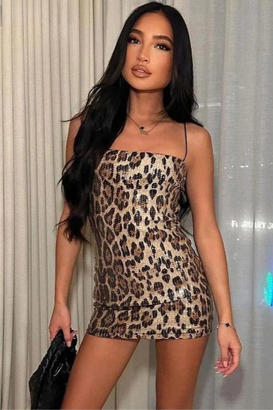 Leopard Sequin Bodycon Mini Dress