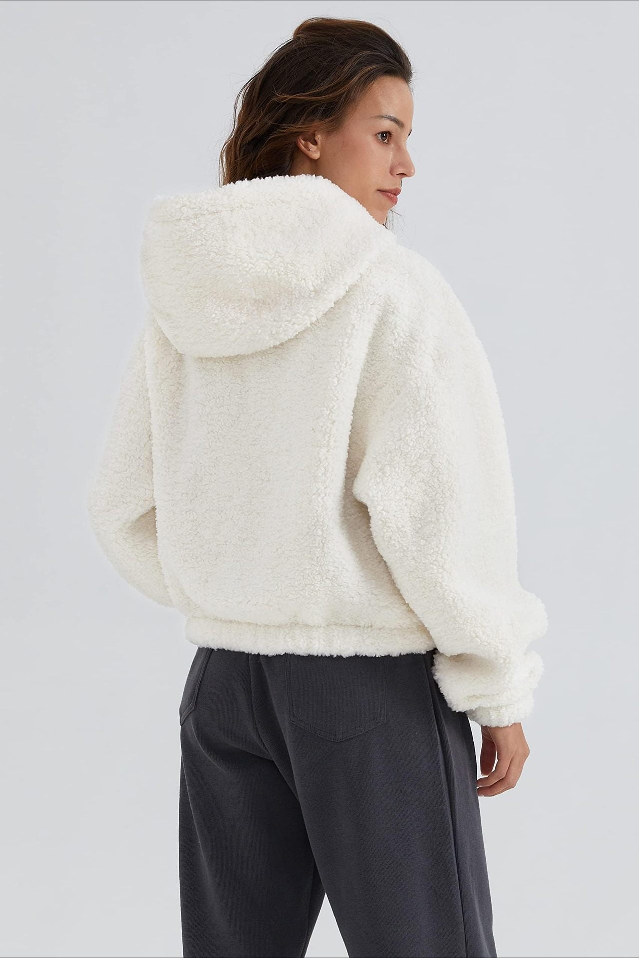 Fuzzy Hooded Zip Short Jacket