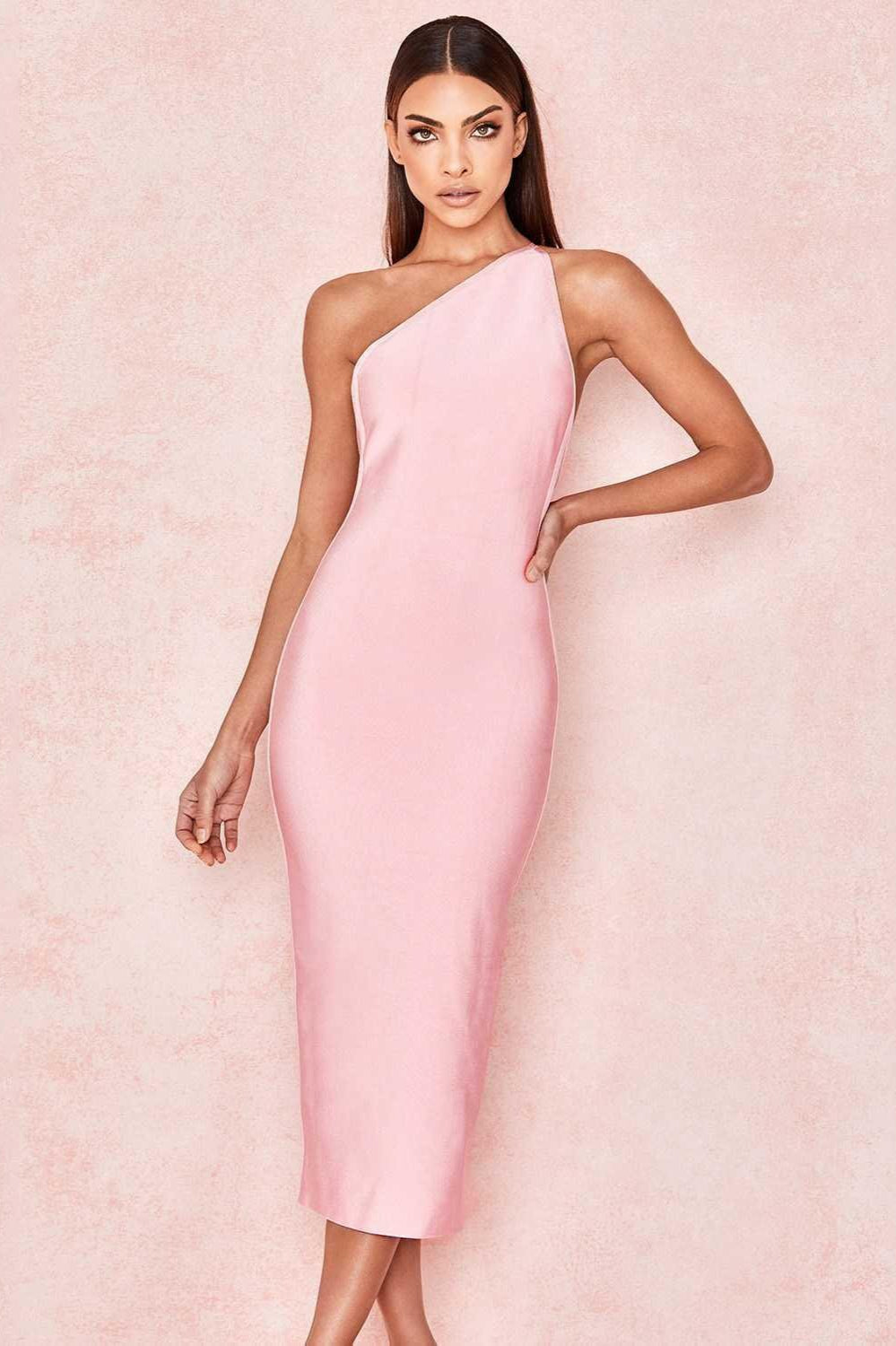 One Shoulder Backless Party Dress S / Pink