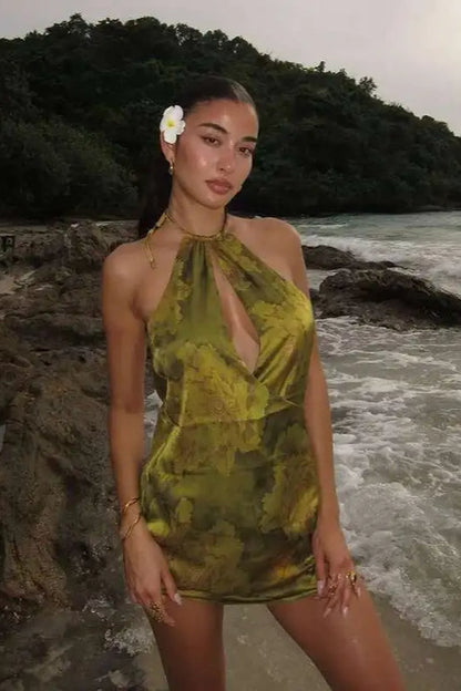 Printed Halter Mini Dress