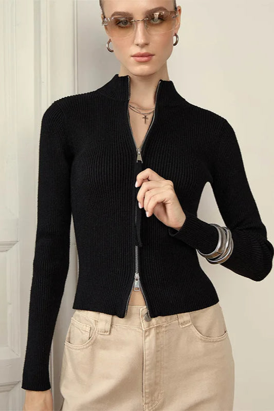 Double Zip Slim Knit Cardigan