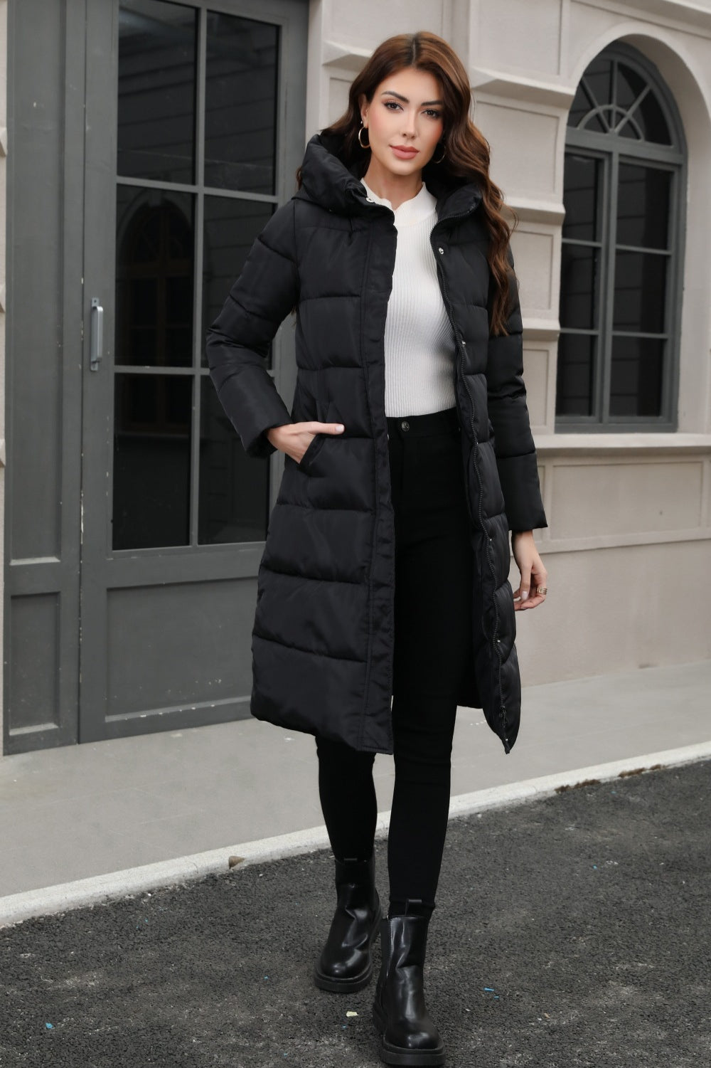 Plus Size Hooded Longline Puffer Coat coats