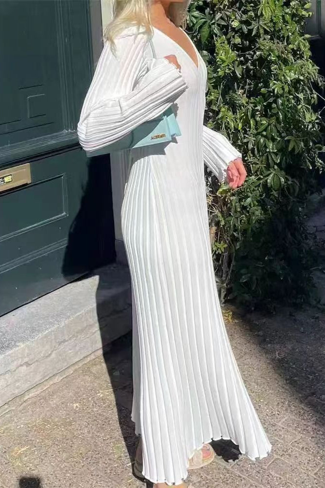 Flare Sleeve V-Neck Sweater Dress