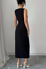 Bow Tie Slit Hem Bodycon Midi Dress