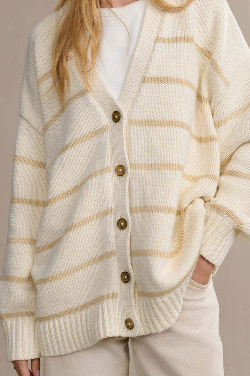 V Neck Striped Cotton Sweater