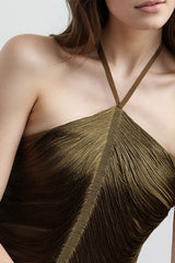 Fringe Halter High Slit Maxi Dress