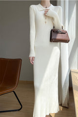 Elegant Collared Maxi Sweater Dress
