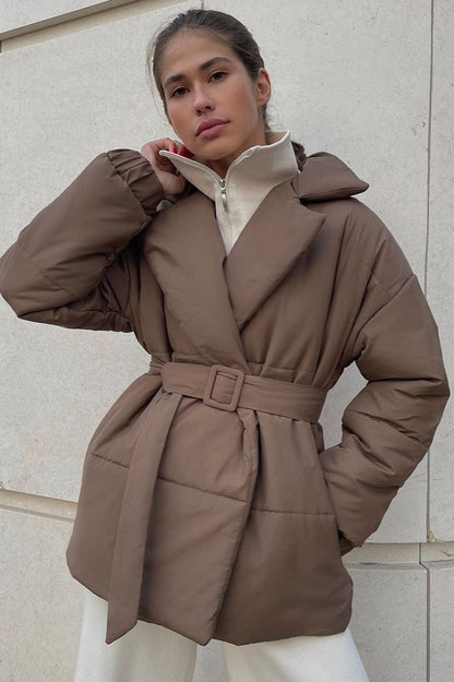 Slim Fit Lapel Belted Winter Coat Brown / S coats
