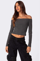 Slim Fit Striped Slit Neck Knit Top