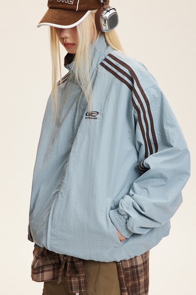 Reversible Stand Collar Colorblock Jacket