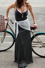 Polka Dot Lace Trim Cami Maxi Dress