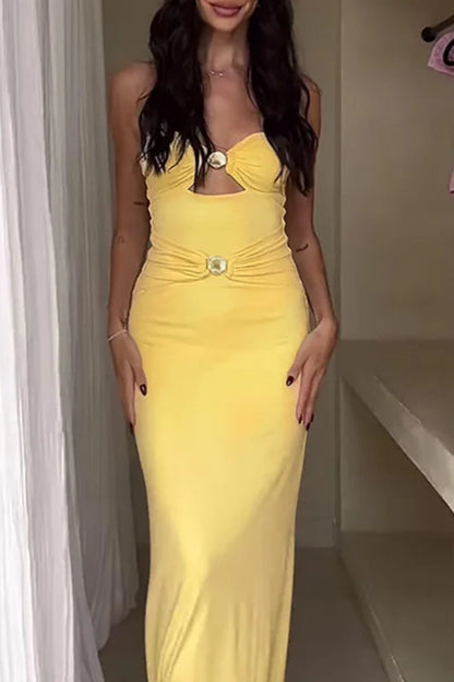 Strapless Twisted A-Line Midi Dress